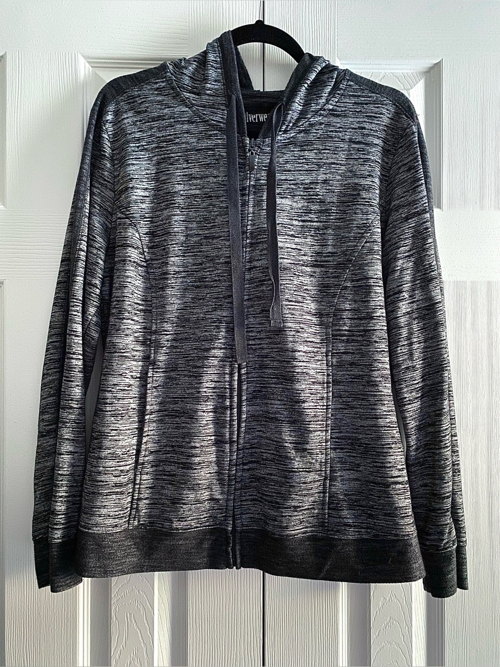 SILVERWEAR COTTON BLEND FULL ZIP HOODIE JACKET SPORTY CASUAL Gray Black L